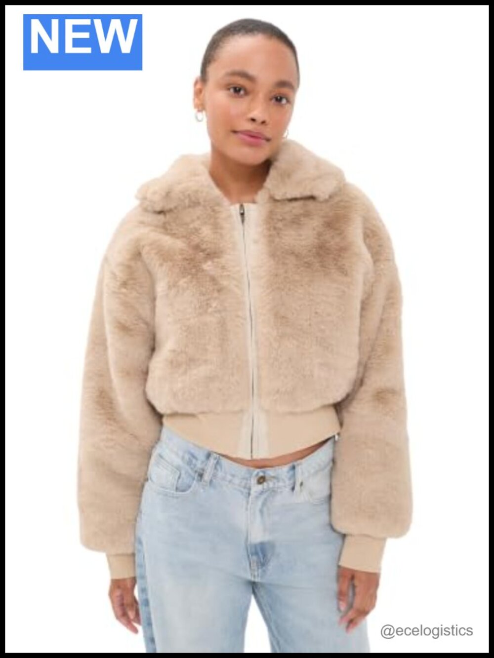 Faux Fur Jacket with Ribbed and Leather Trim
